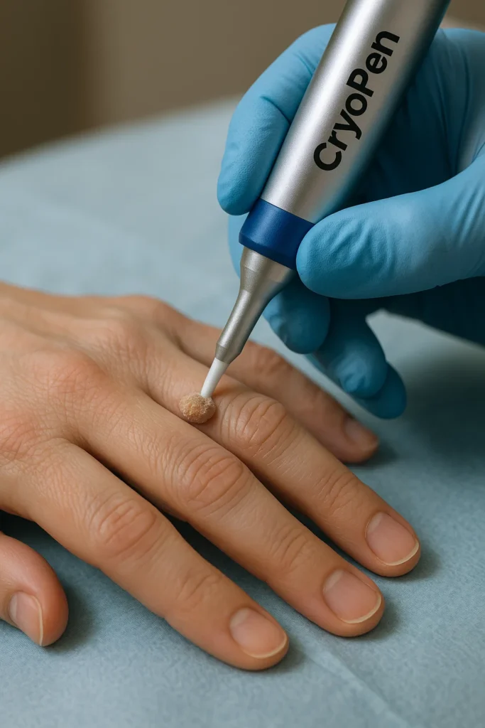 example of cryopen wart removal Warwickshire treatment on a persons finger