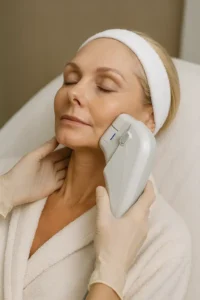 Woman receiving HIFU non surgical facelift treatment Warwickshire