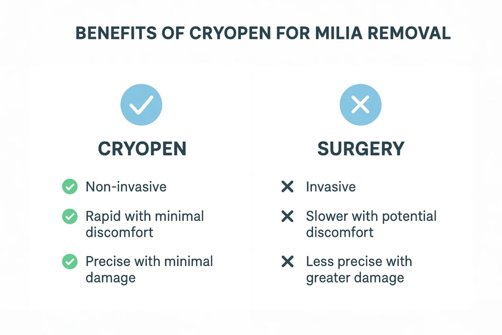 Benefits of cryopen for milia removal Warwickshire compared to surgical treatments.