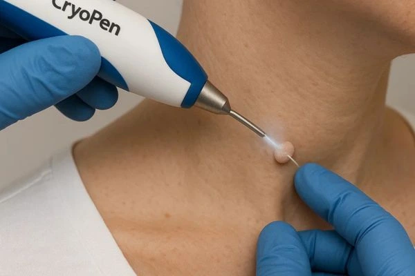 Person receiving Cryotherapy skin tag removal Warwickshire